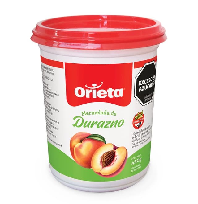 Mermelada Familiar Durazno Light Pote 420gr. Orieta