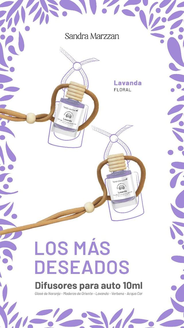 Difusores para auto Lavanda. Sandra Marzzan. 10ml