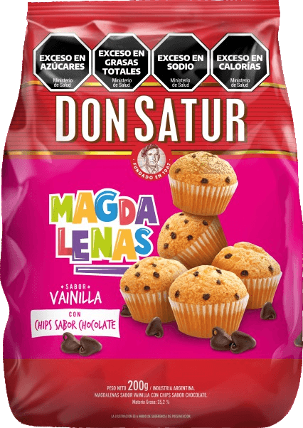 Magdalenas sabor vainilla con chips de chocolates. Don Satur. 200gr.