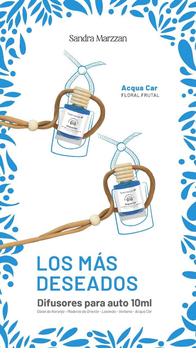 Difusores para auto Acqua car. Sandra Marzzan. 10ml