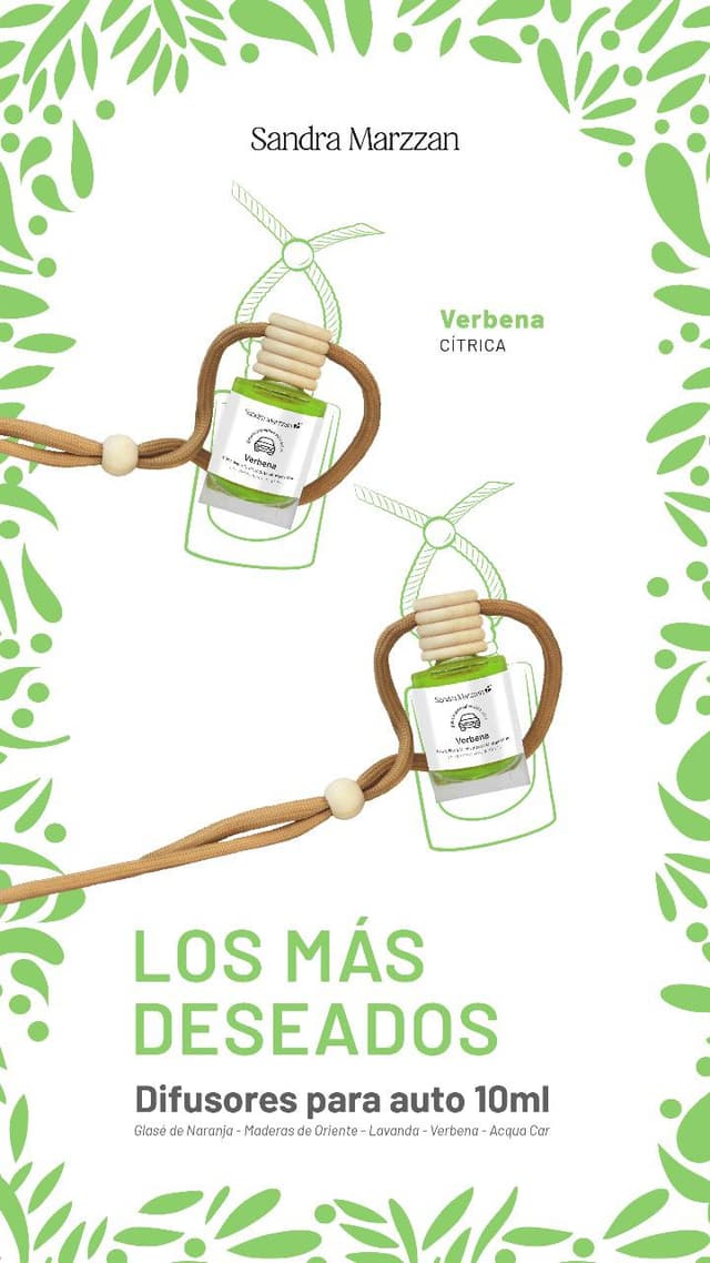 Difusores para auto Verbena. Sandra Marzzan. 10ml