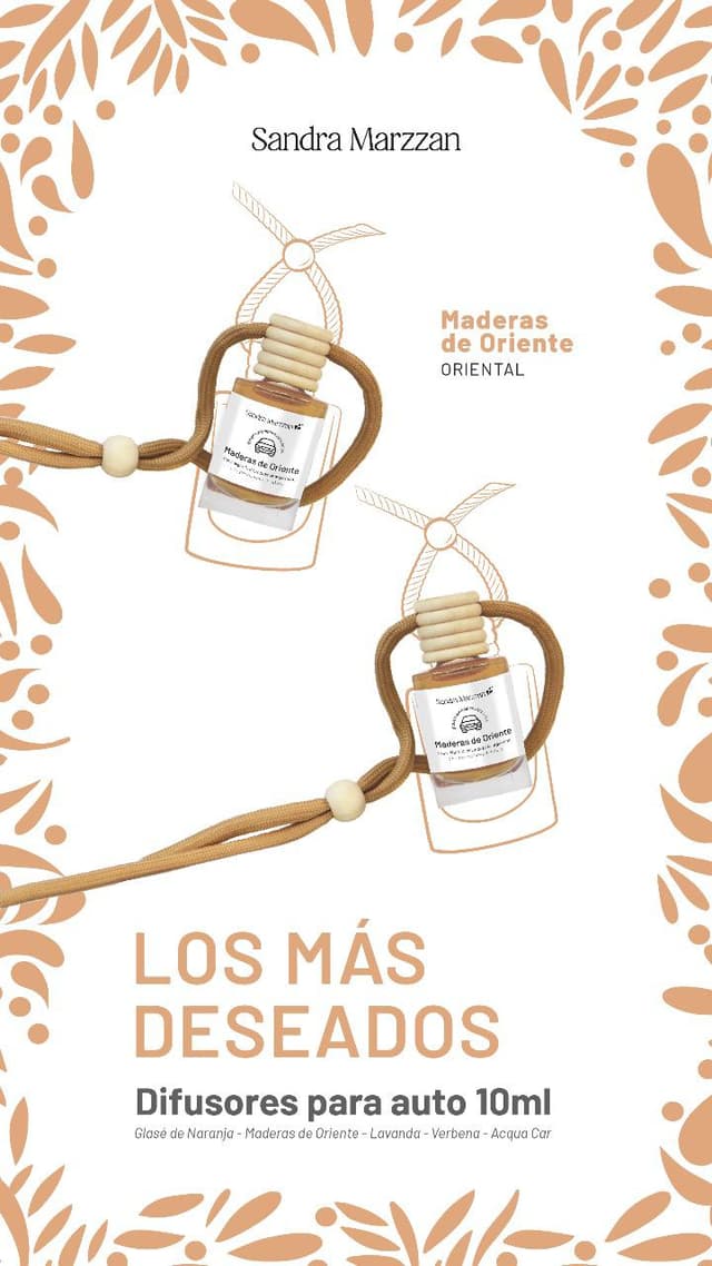 Difusores para auto Maderas de oriente. Sandra Marzzan. 10ml